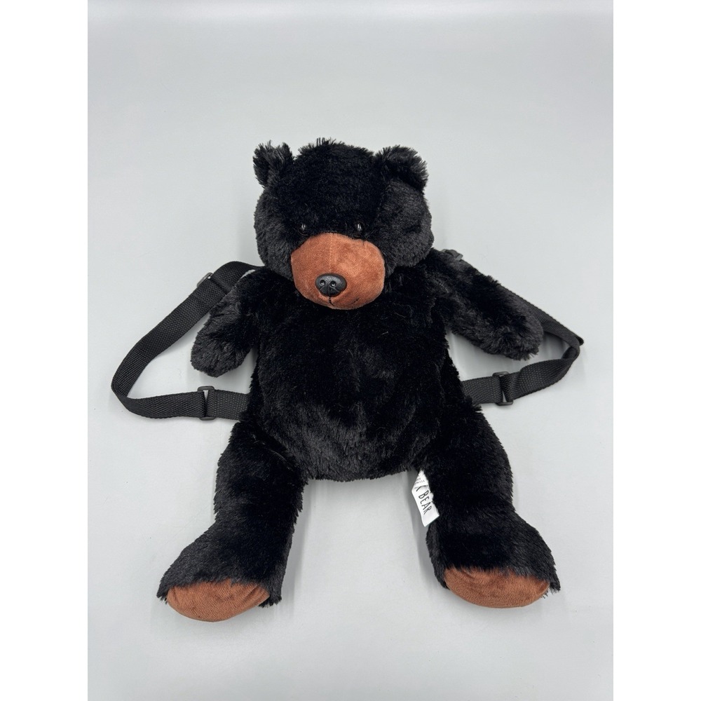 Black Bear Plush Backpack Stuffed Animal Kids Bag Adjustable Straps Wildlife